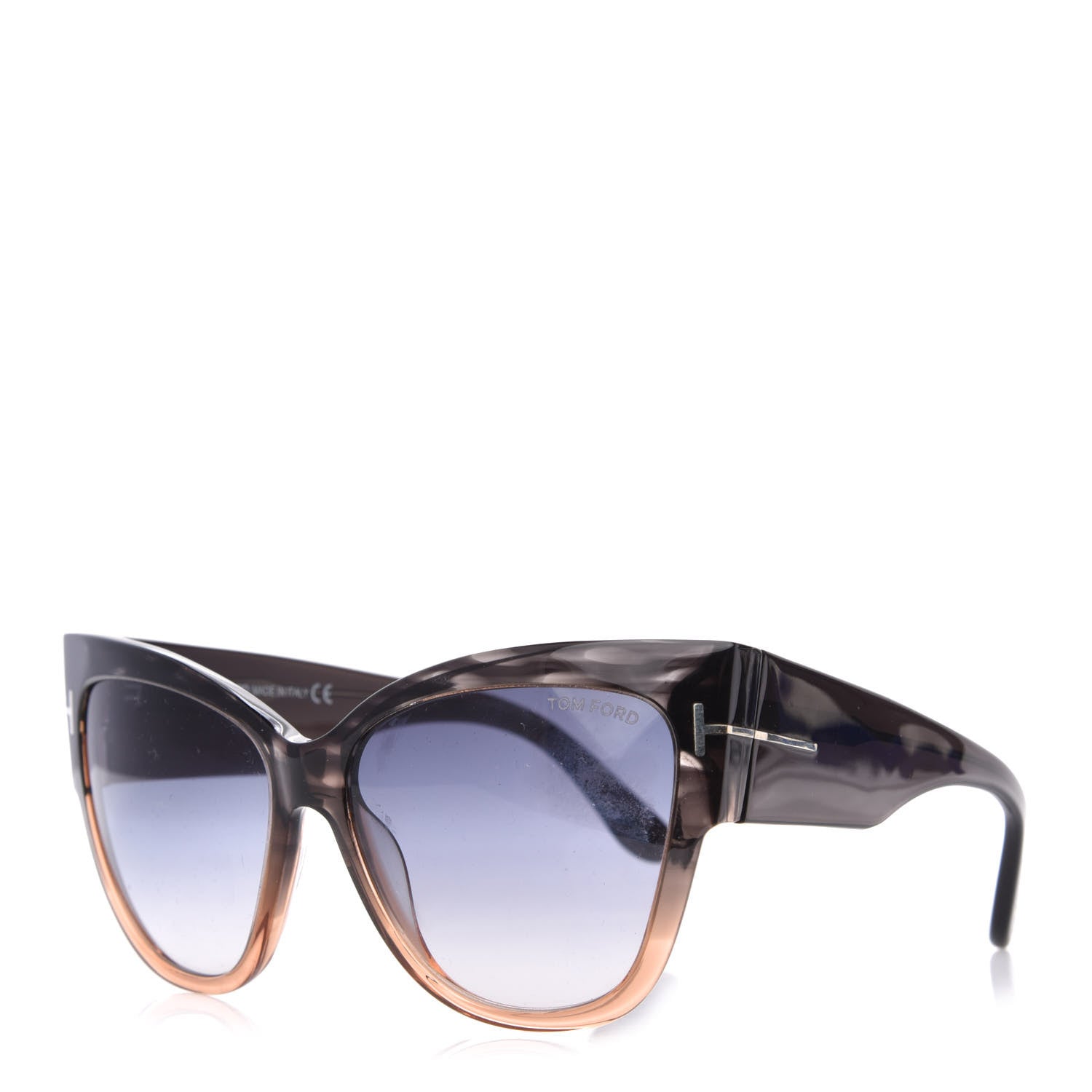 Tom Ford Acetate Anoushka Cat Eye Sunglasses TF371 Melange Grey Peach 1 of 8