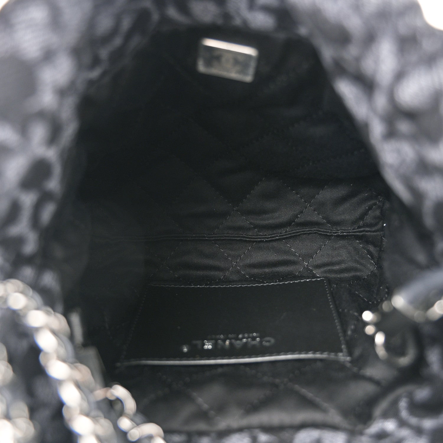 Chanel Denim Quilted Floral Print Mini Chanel 22 Black Grey 5 of 10