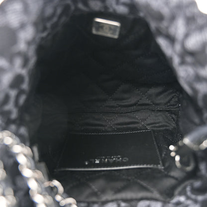 Chanel Denim Quilted Floral Print Mini Chanel 22 Black Grey 5 of 10