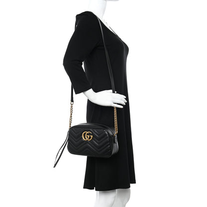 Gucci Calfskin Matelasse Small GG Marmont Chain Shoulder Bag Black 2 of 10