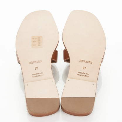 Hermes Box Calfskin Oran Sandals 37 Gold 5 of 7
