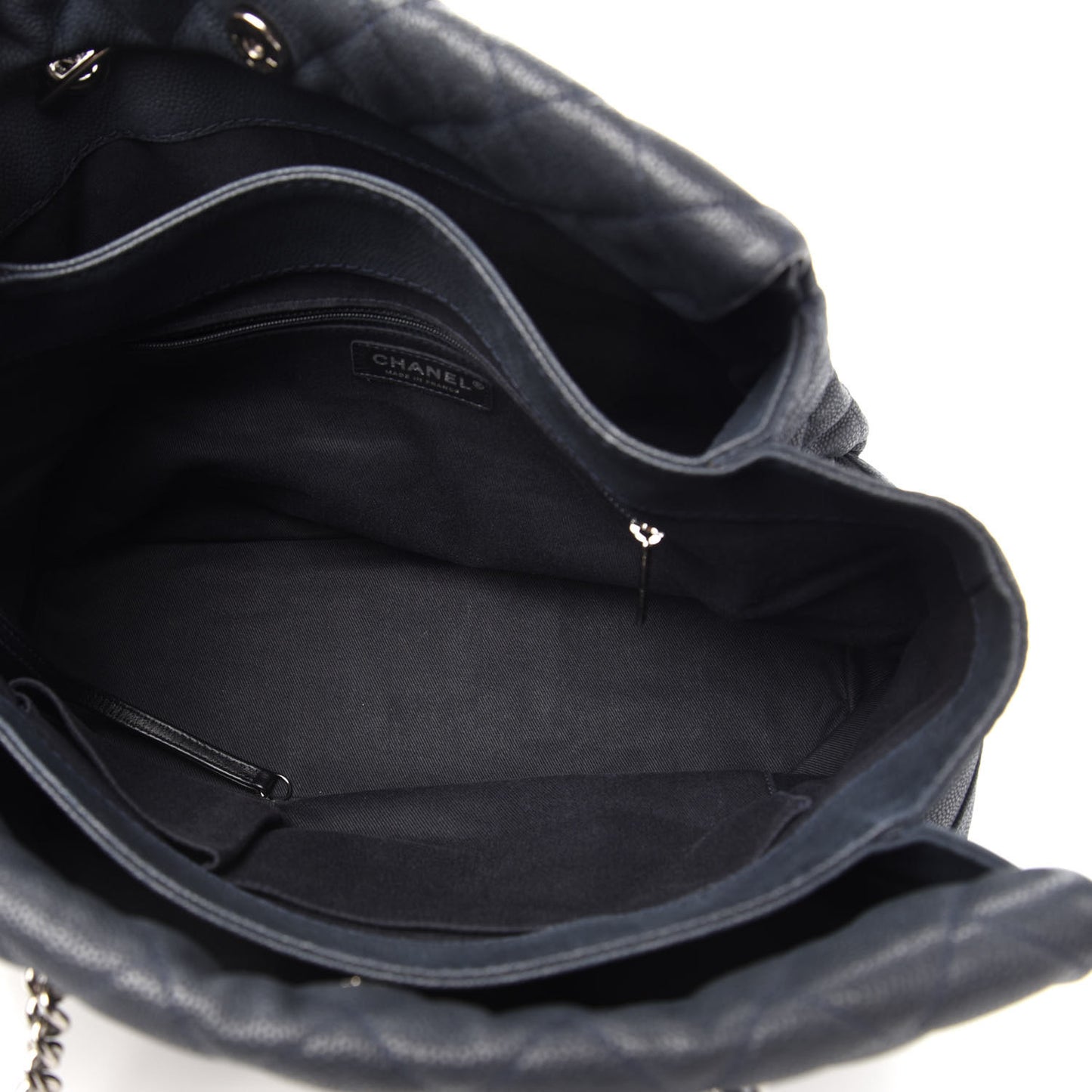 Iridescent Caviar Quilted Lady Pearly Tote Navy