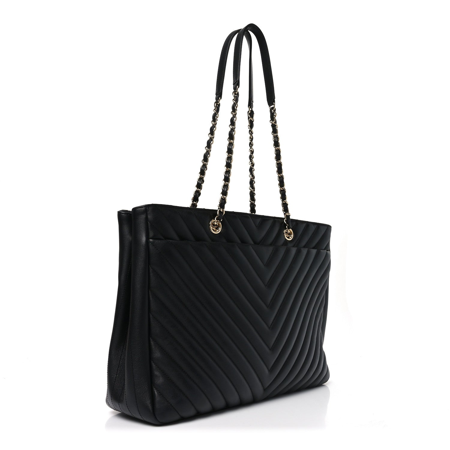 Chanel Iridescent Calfskin Chevron Quilted Shopping Tote Black 3 of 10