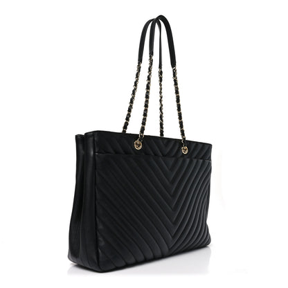 Chanel Iridescent Calfskin Chevron Quilted Shopping Tote Black 3 of 10