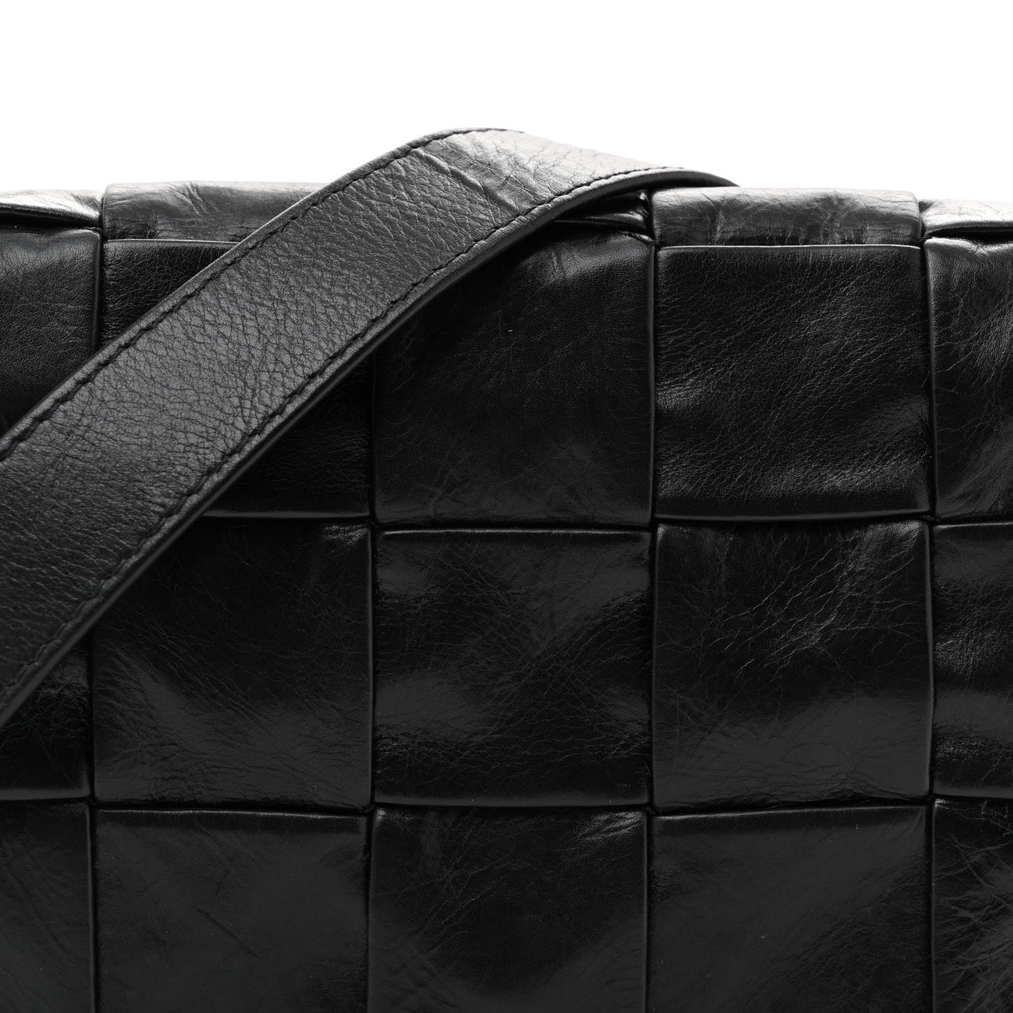 Paper Calfskin Maxi Intreccio Cassette Crossbody Bag Black