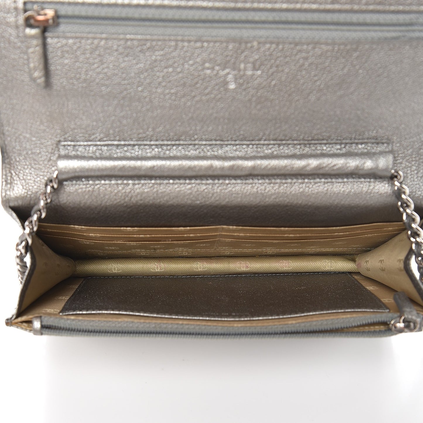 Metallic Goatskin Wallet On Chain WOC Silver