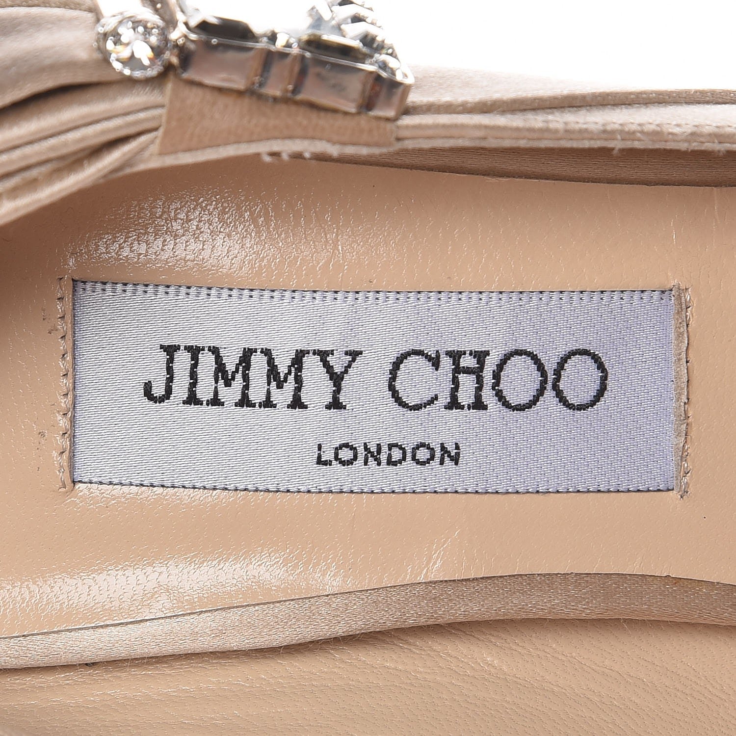 Jimmy Choo Satin Crystal Bow Grant Peep Toe Pumps 39.5 Beige 8 of 13