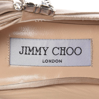 Jimmy Choo Satin Crystal Bow Grant Peep Toe Pumps 39.5 Beige 8 of 13