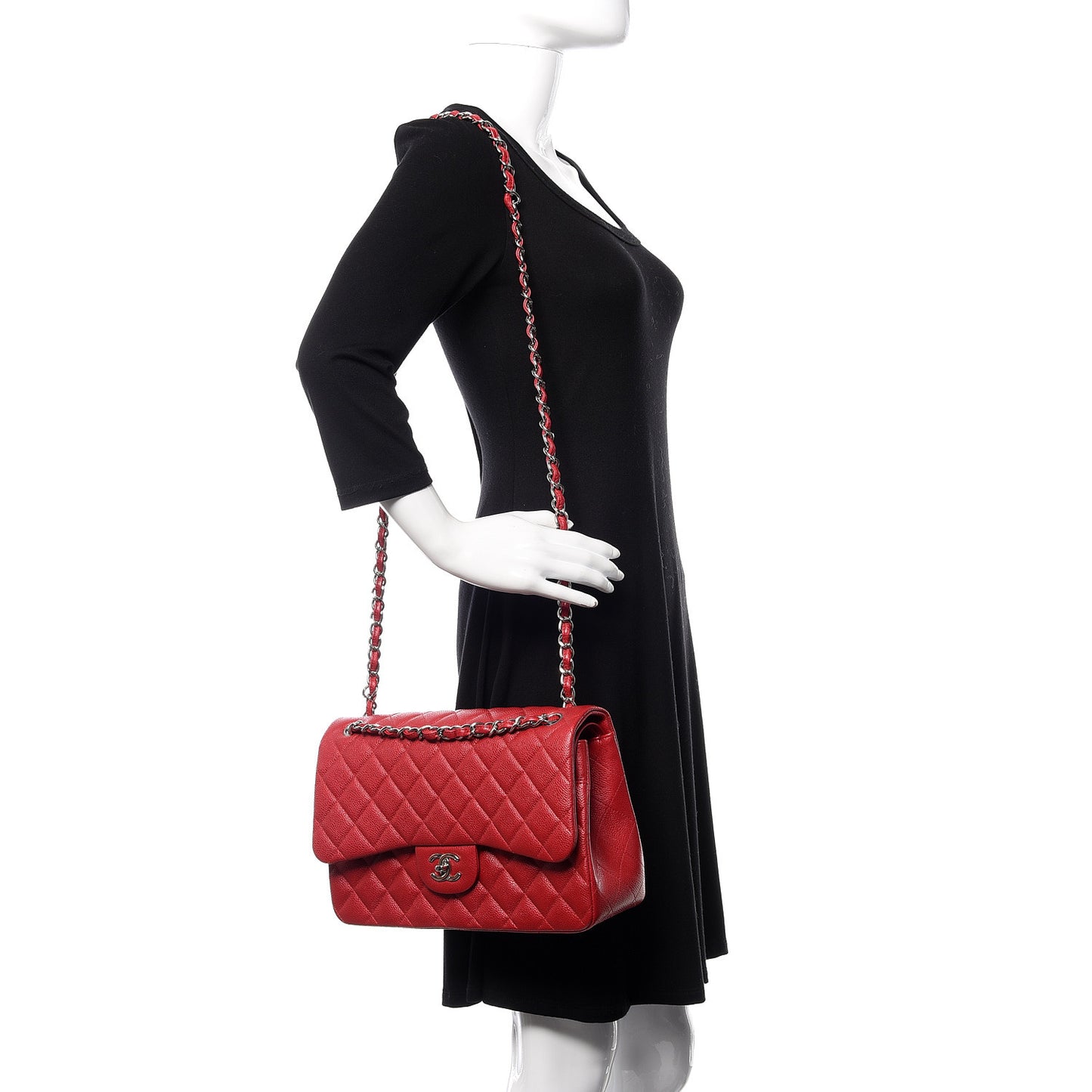 Caviar Quilted Jumbo Double Flap Red