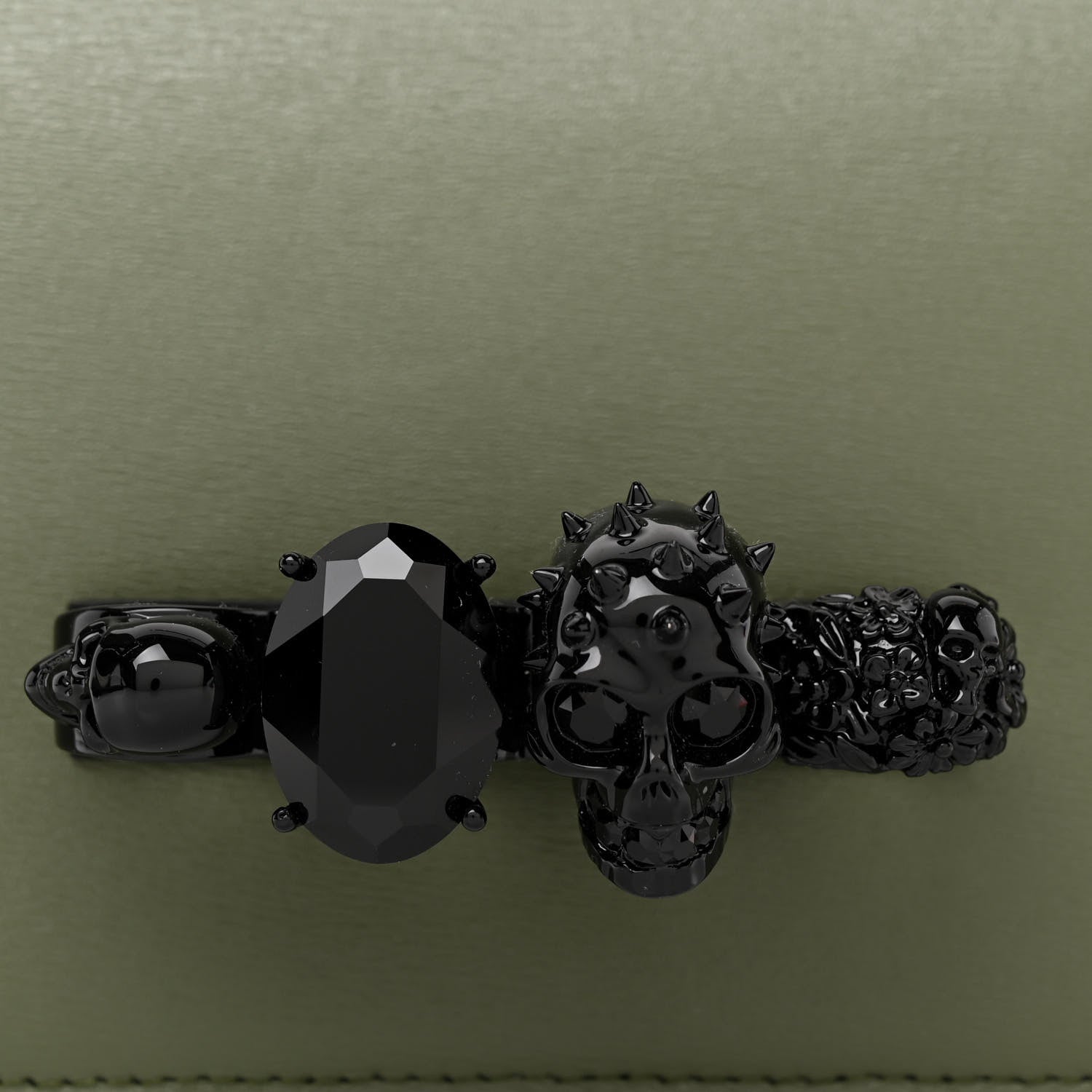 Alexander McQueen Calfskin Knuckle Skull Crossbody Khaki Green Black 10 of 10