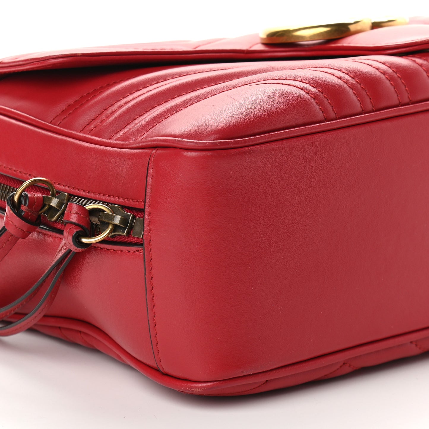Calfskin Matelasse Sylvie Web Small GG Marmont Top Handle Shoulder Bag Hibiscus Red