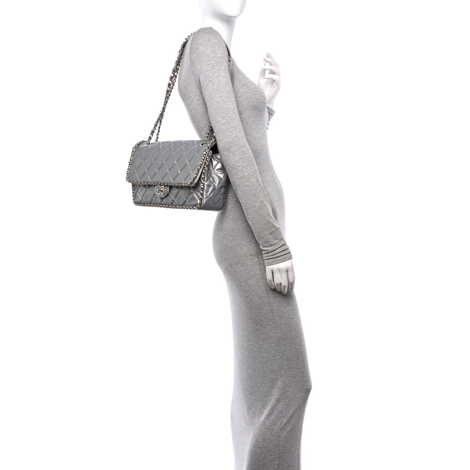 Chanel Metallic Lambskin Large Chain All Over Flap Silver 2 of 10