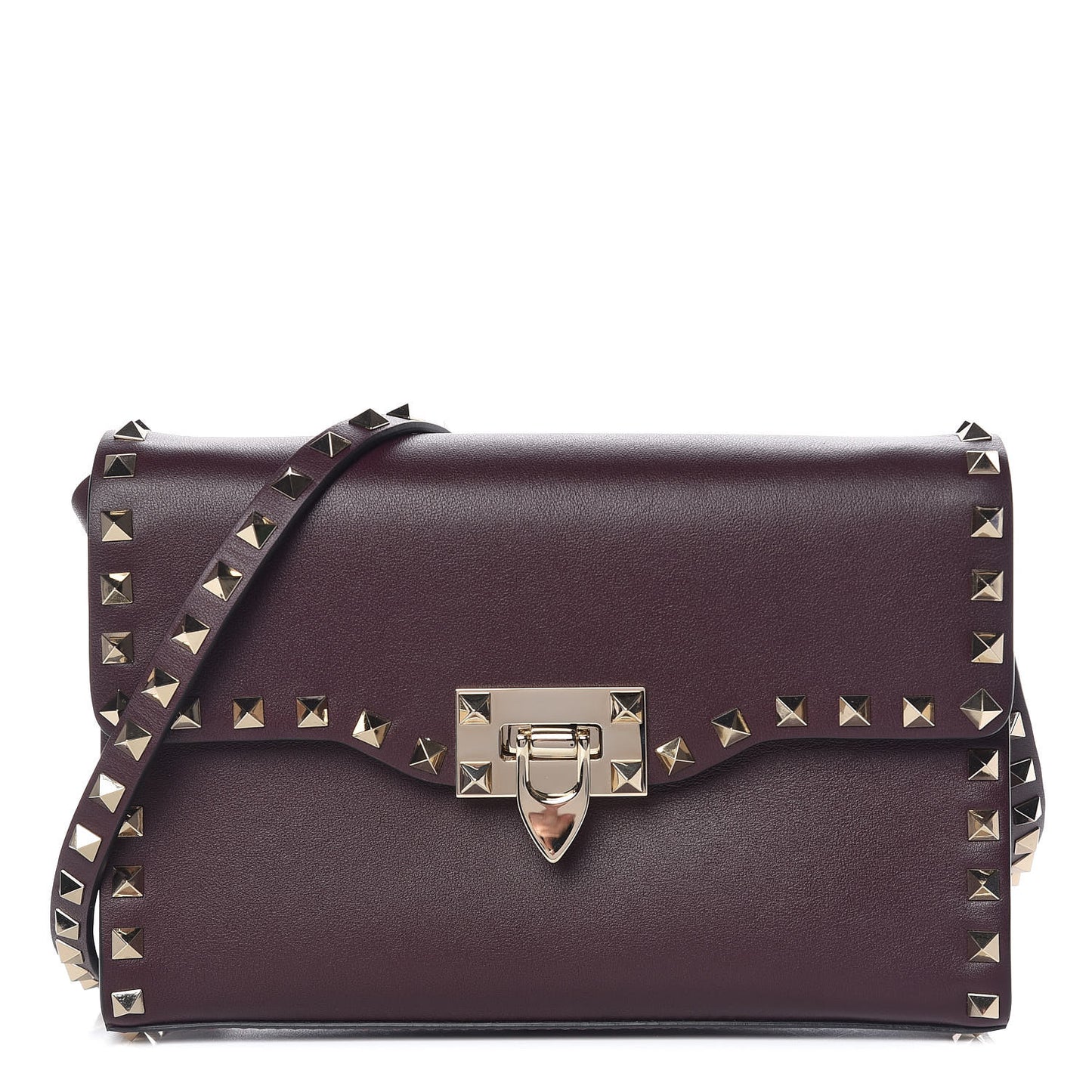 Vitello Medium Rockstud Flip Lock Crossbody Bag Rubin