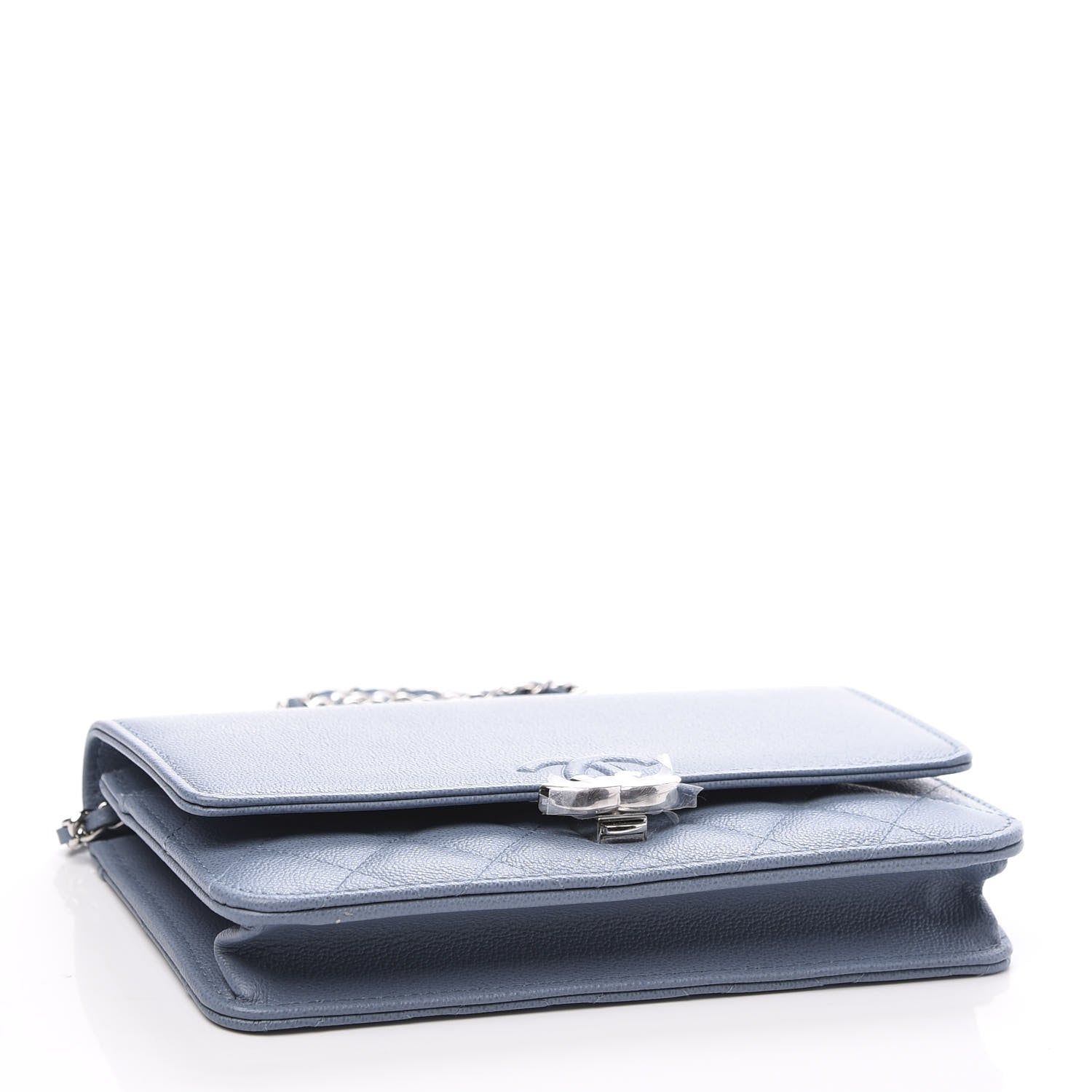 Chanel Grained Calfskin Quilted CC Box Wallet On Chain WOC Blue 3 of 10