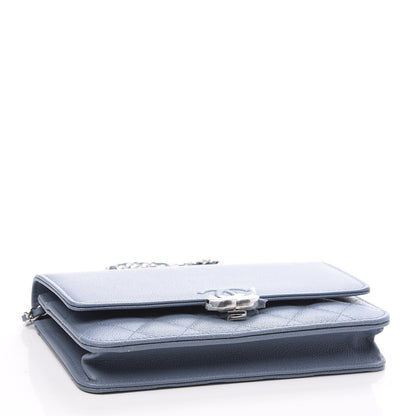 Chanel Grained Calfskin Quilted CC Box Wallet On Chain WOC Blue 3 of 10