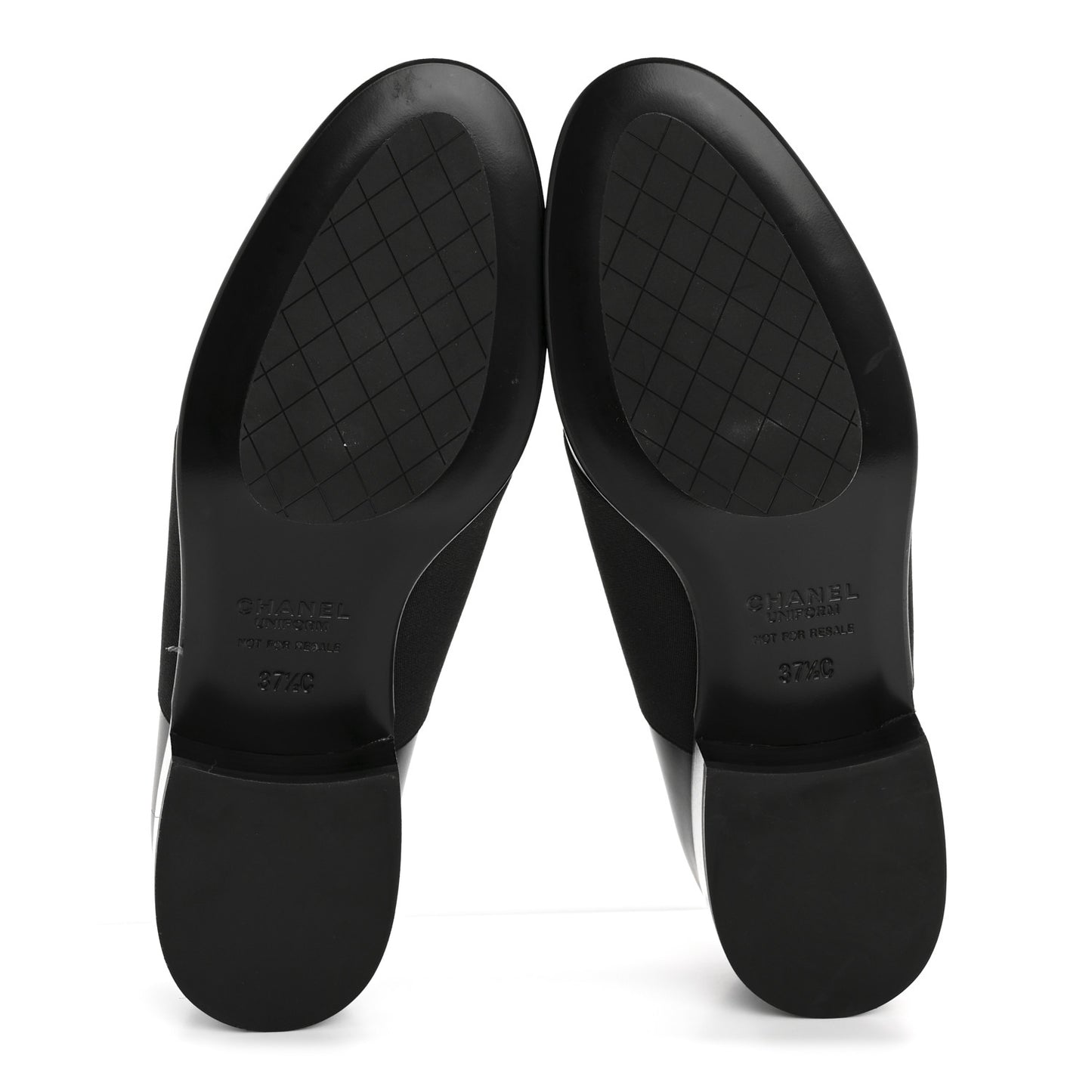 Calfskin Elastic Lace Up Cap Toe CC Loafers 37.5 Black