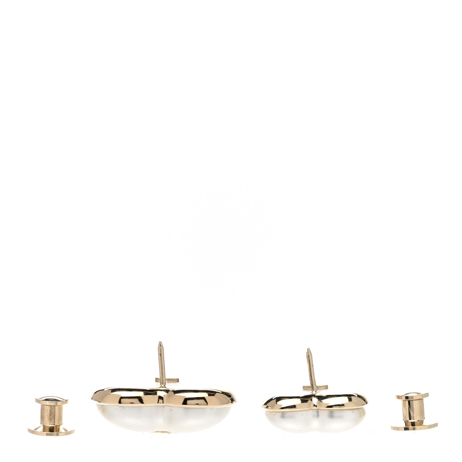 Chanel Resin Crystal CC Heart Brooch Set Pearly White Gold 4 of 5