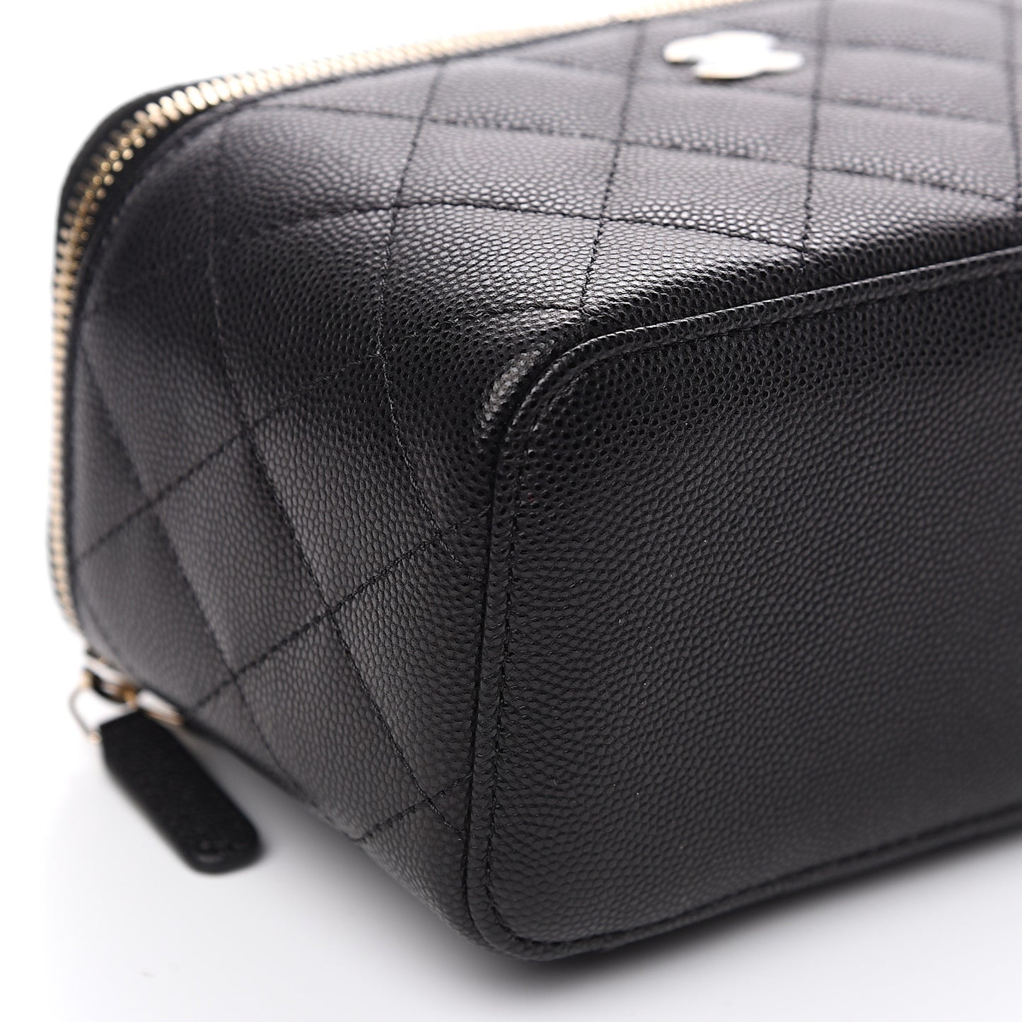 Caviar Quilted Small Vanity Case With Chain Black