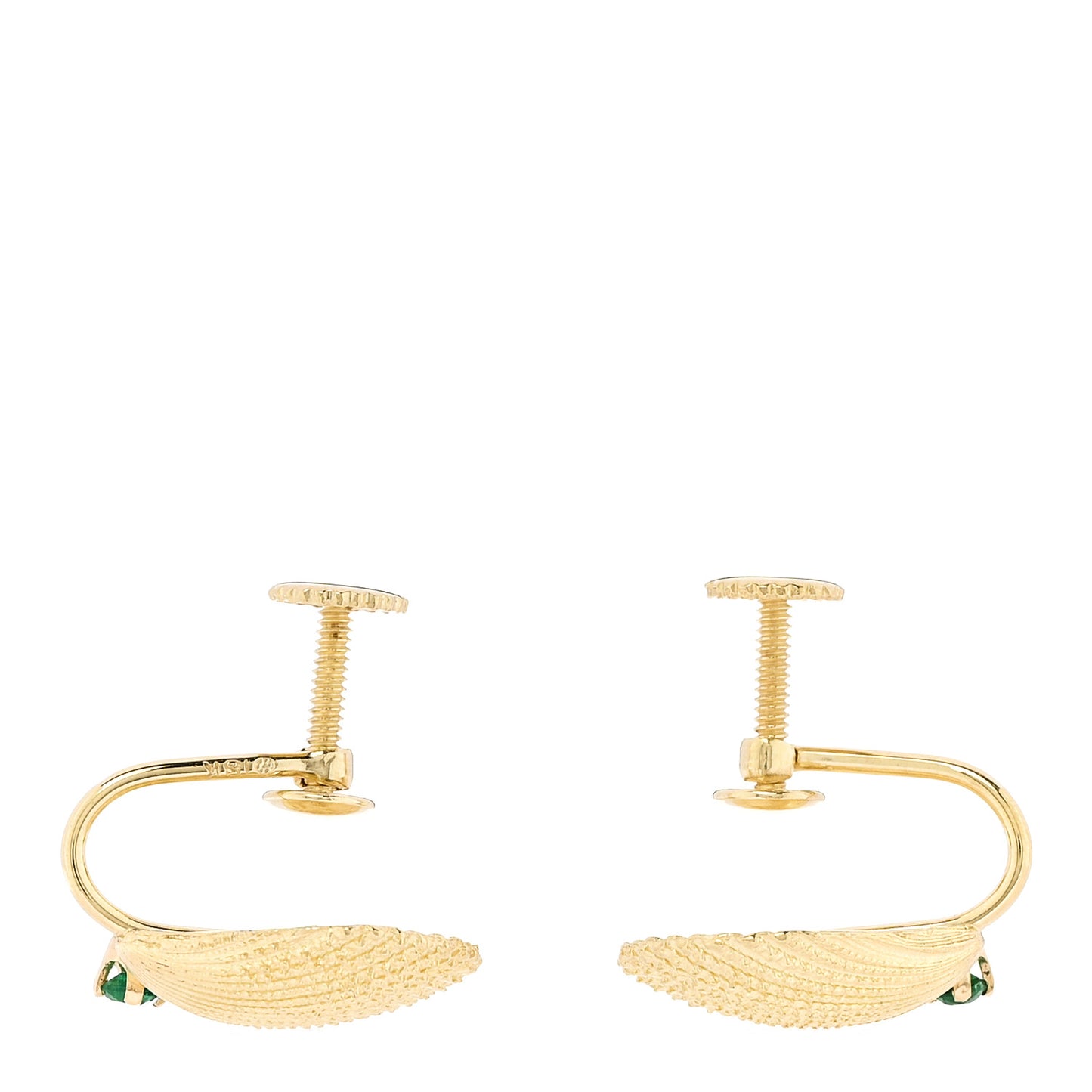 18K Yellow Gold Emerald Seashell Screw Back Earrings