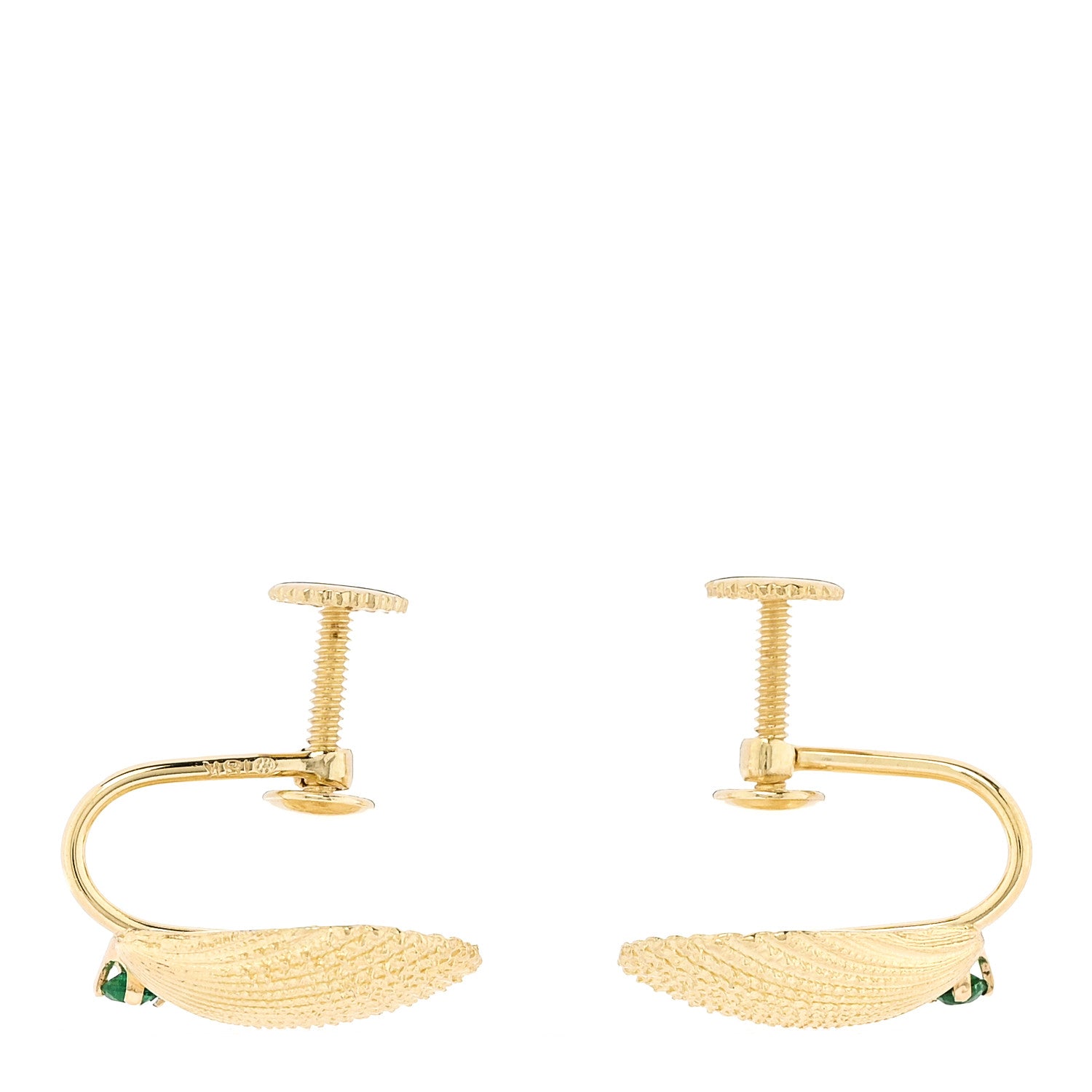 Tiffany 18K Yellow Gold Emerald Seashell Screw Back Earrings 3 of 6