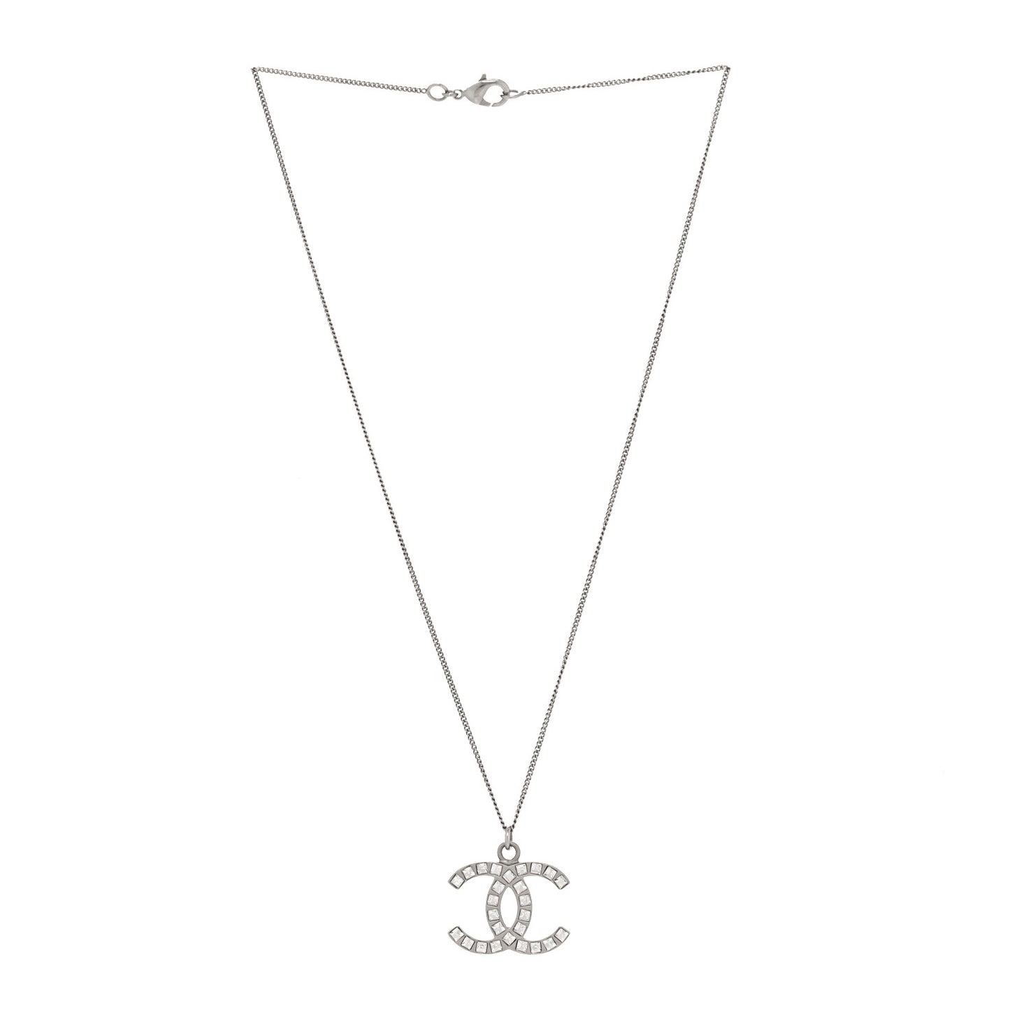 Baguette Crystal CC Necklace Silver
