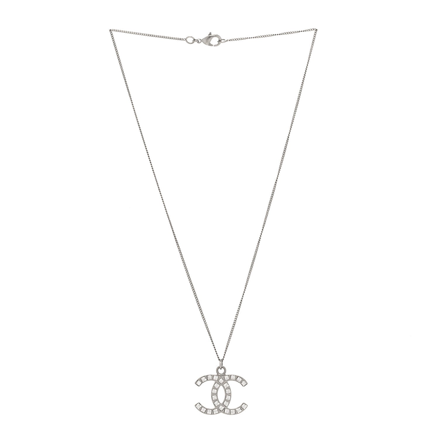 Chanel Baguette Crystal CC Necklace Silver 3 of 5