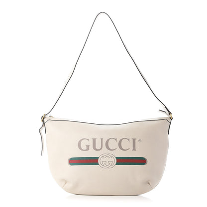 Gucci Grained Calfskin Logo Half Moon Hobo White 1 of 9