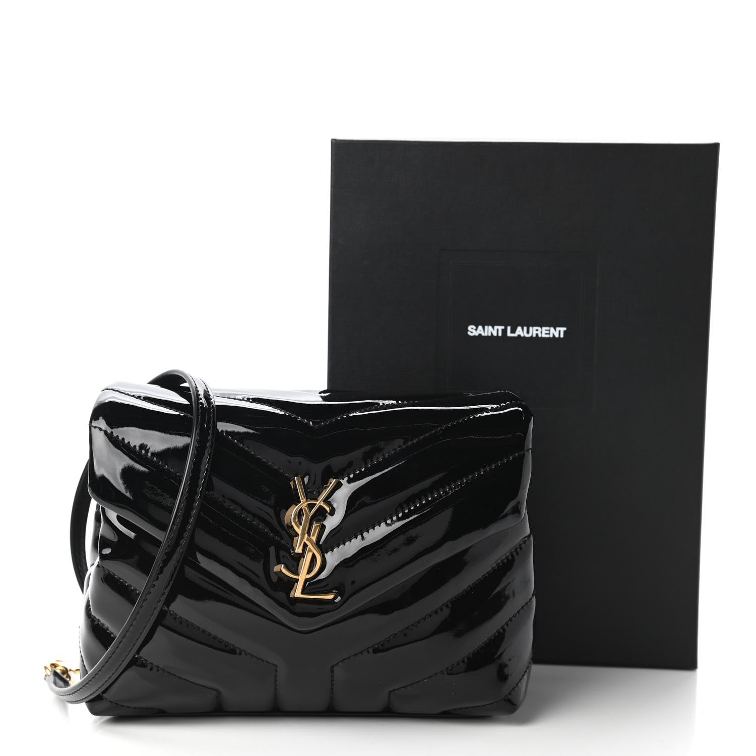 Saint Laurent Patent Y Quilted Monogram Toy Loulou Crossbody Bag Black 11 of 11