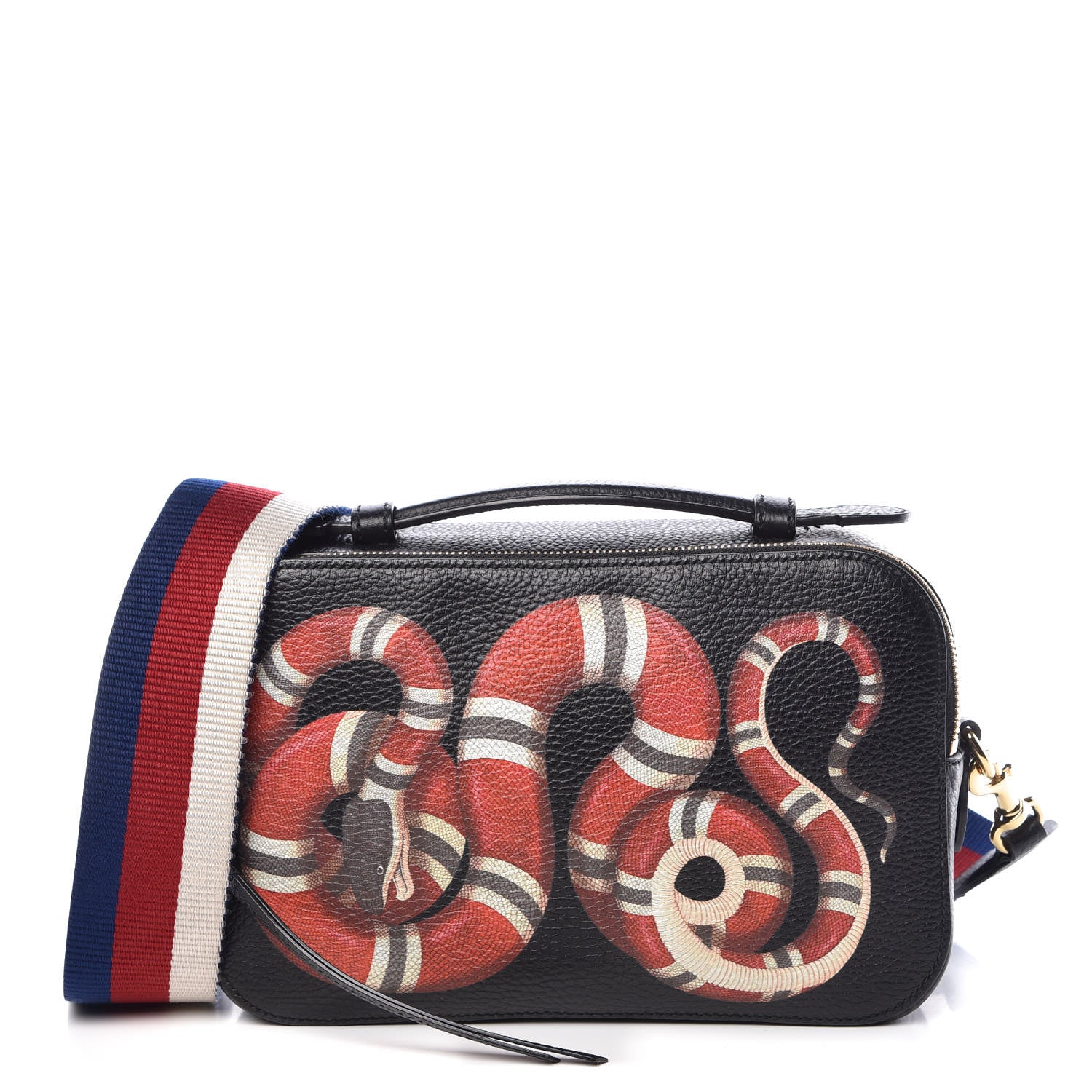 Gucci Grained Calfskin Sylvie Web Kingsnake Small Camera Bag Black Multicolor 1 of 10