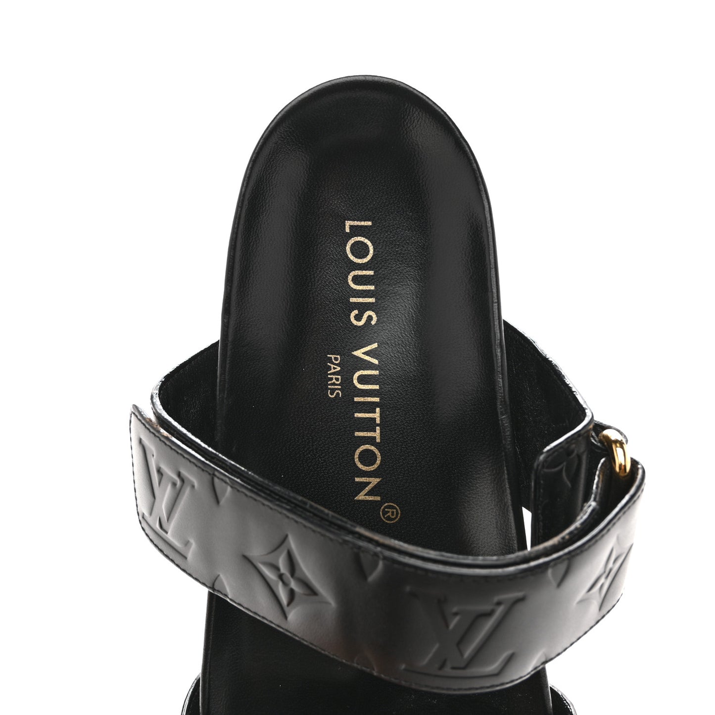 Lambskin Embossed Monogram Bom Dia Flat Mule Sandals 38 Black