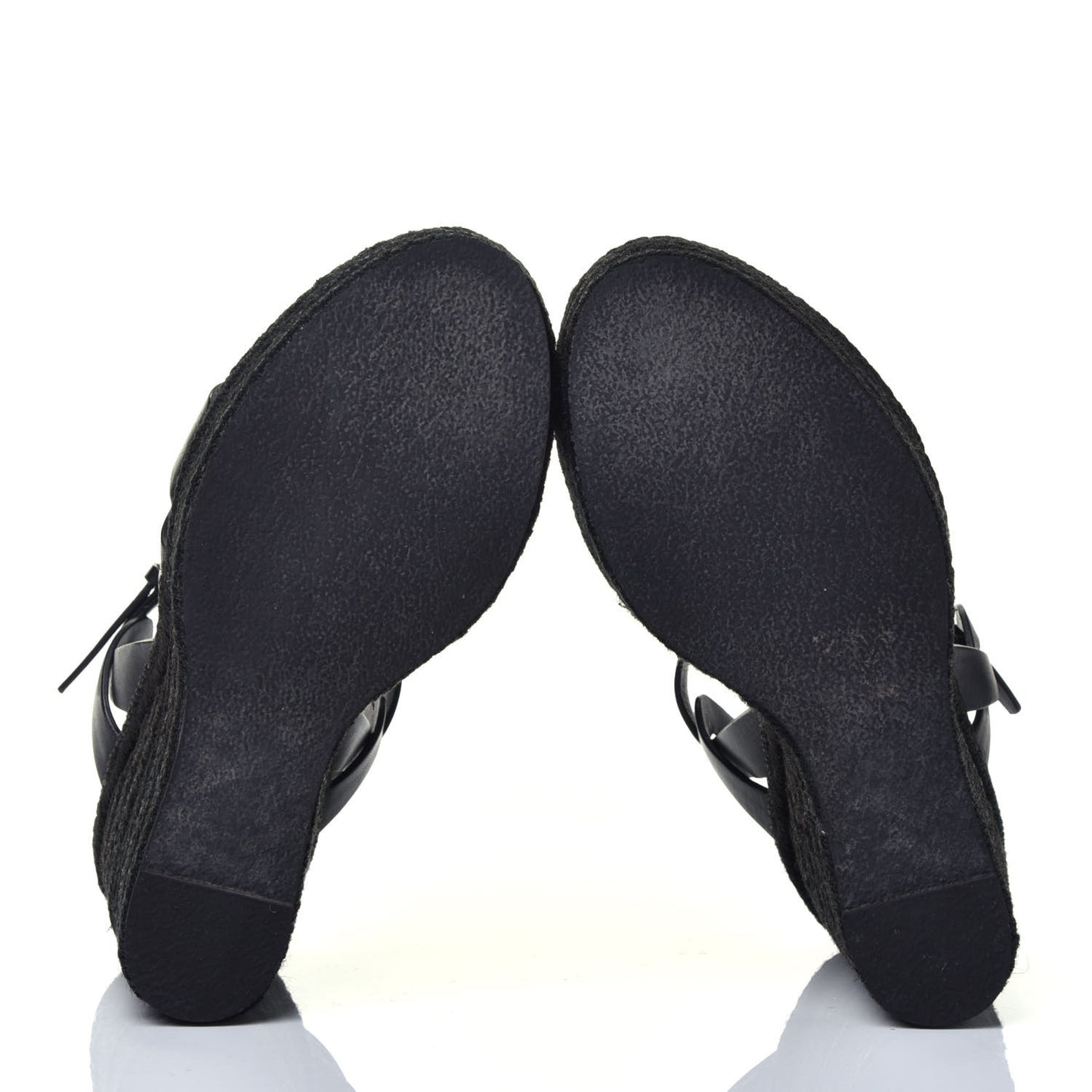 Calfskin Tribute 95 Platform Espadrille Wedge Sandals 38.5 Black