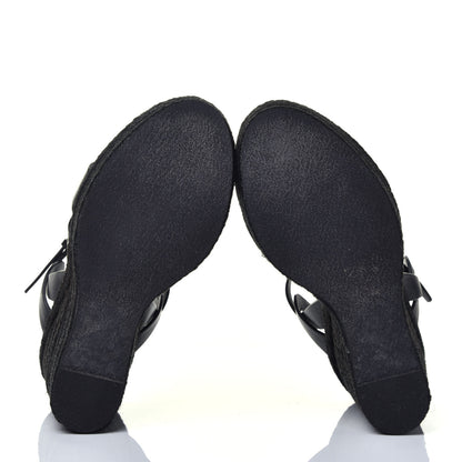 Saint Laurent Calfskin Tribute 95 Platform Espadrille Wedge Sandals 38.5 Black 5 of 7