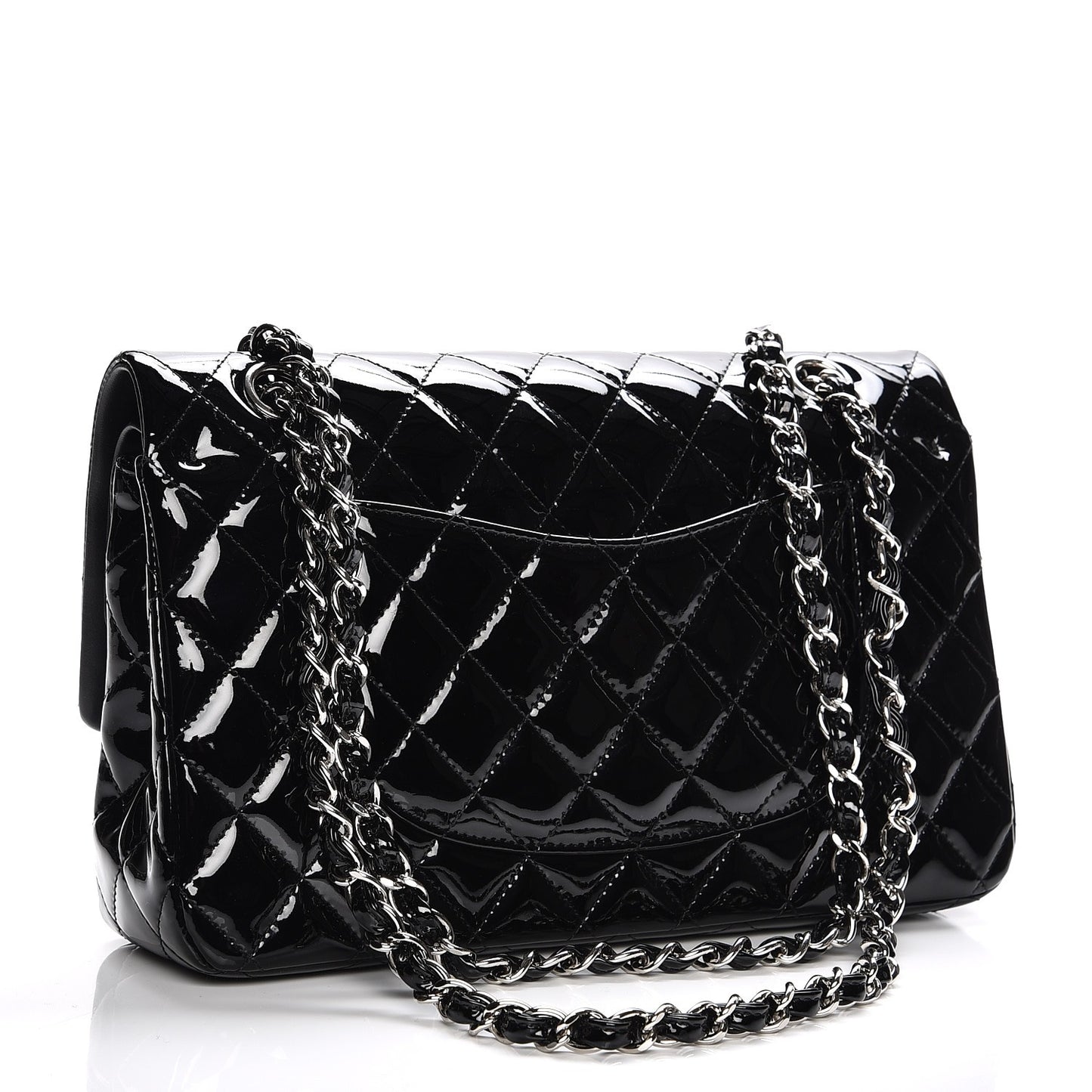 Patent Quilted Medium Double Flap Black