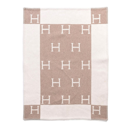 Hermes Wool Cashmere Avalon Baby Blanket Noisette Moyen White 1 of 6