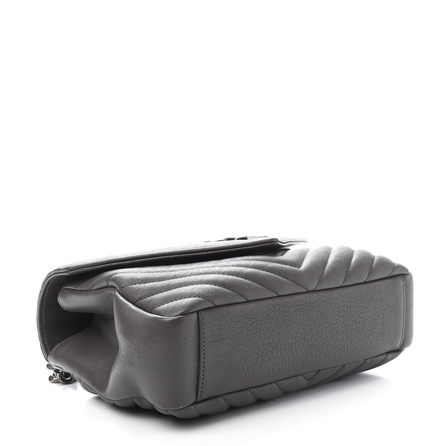 Sheepskin Matelasse Chevron Monogram Medium College Bag Asphalt