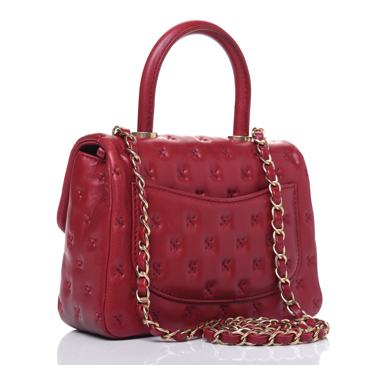 Chanel Lambskin Cross Stitch Mini Coco Handle Flap Red 2 of 14