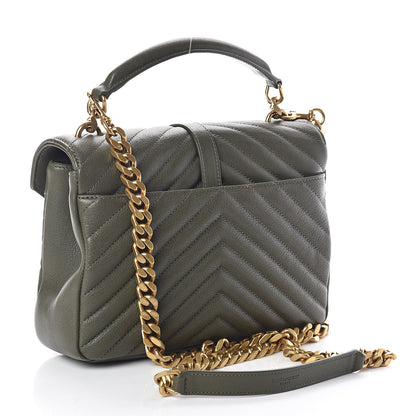 Saint Laurent Sheepskin Matelasse Chevron Monogram Medium College Bag Military Olive 3 of 10