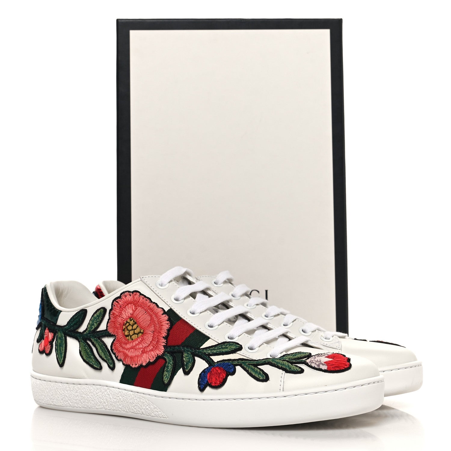 Gucci Calfskin Web Floral Embroidered Womens Ace Sneakers 40 White 10 of 10