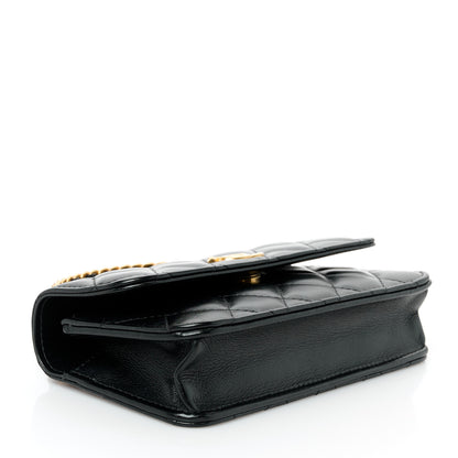 Chanel Shiny Calfskin Quilted Top Handle Flap Phone Holder With Chain Black 4 of 12