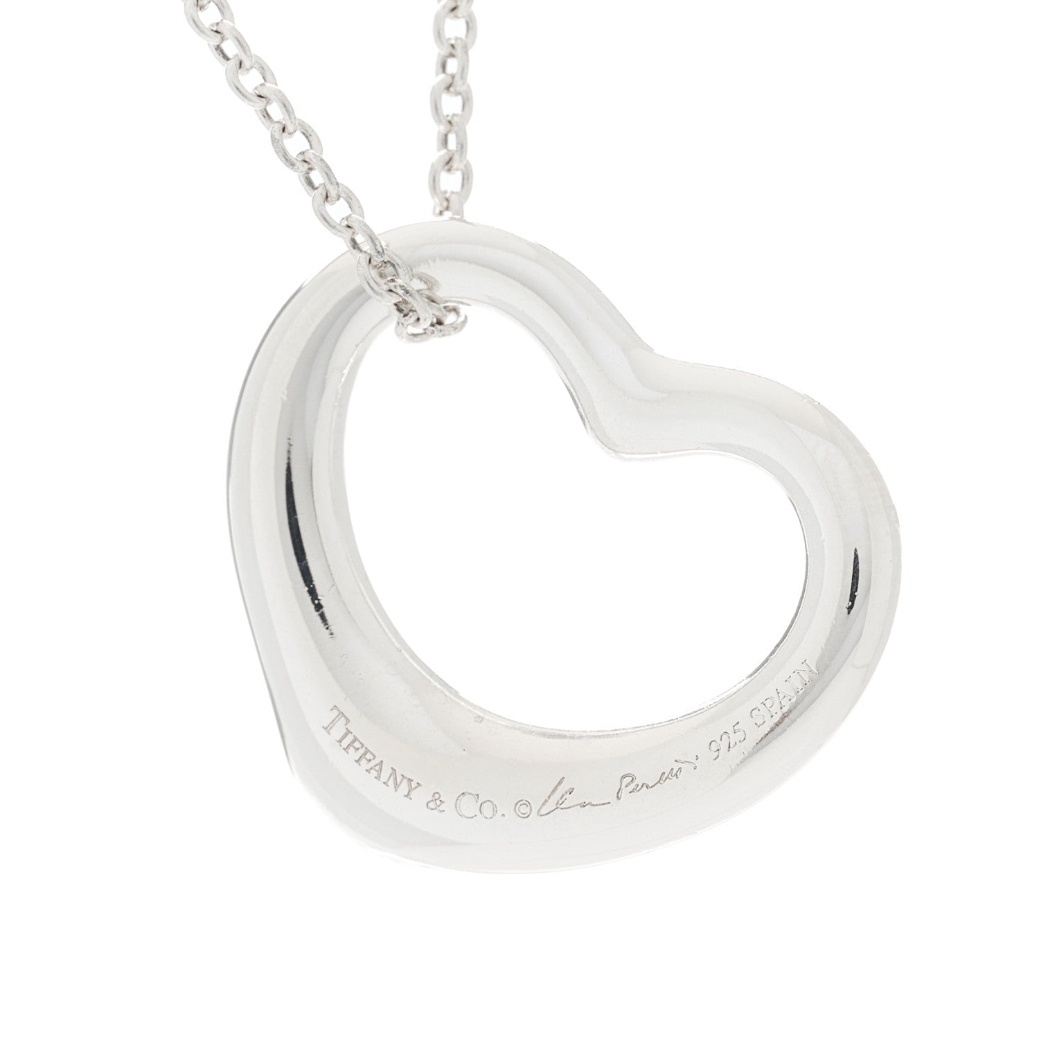 Tiffany Sterling Silver 22mm Elsa Peretti Open Heart Pendant Necklace 3 of 6