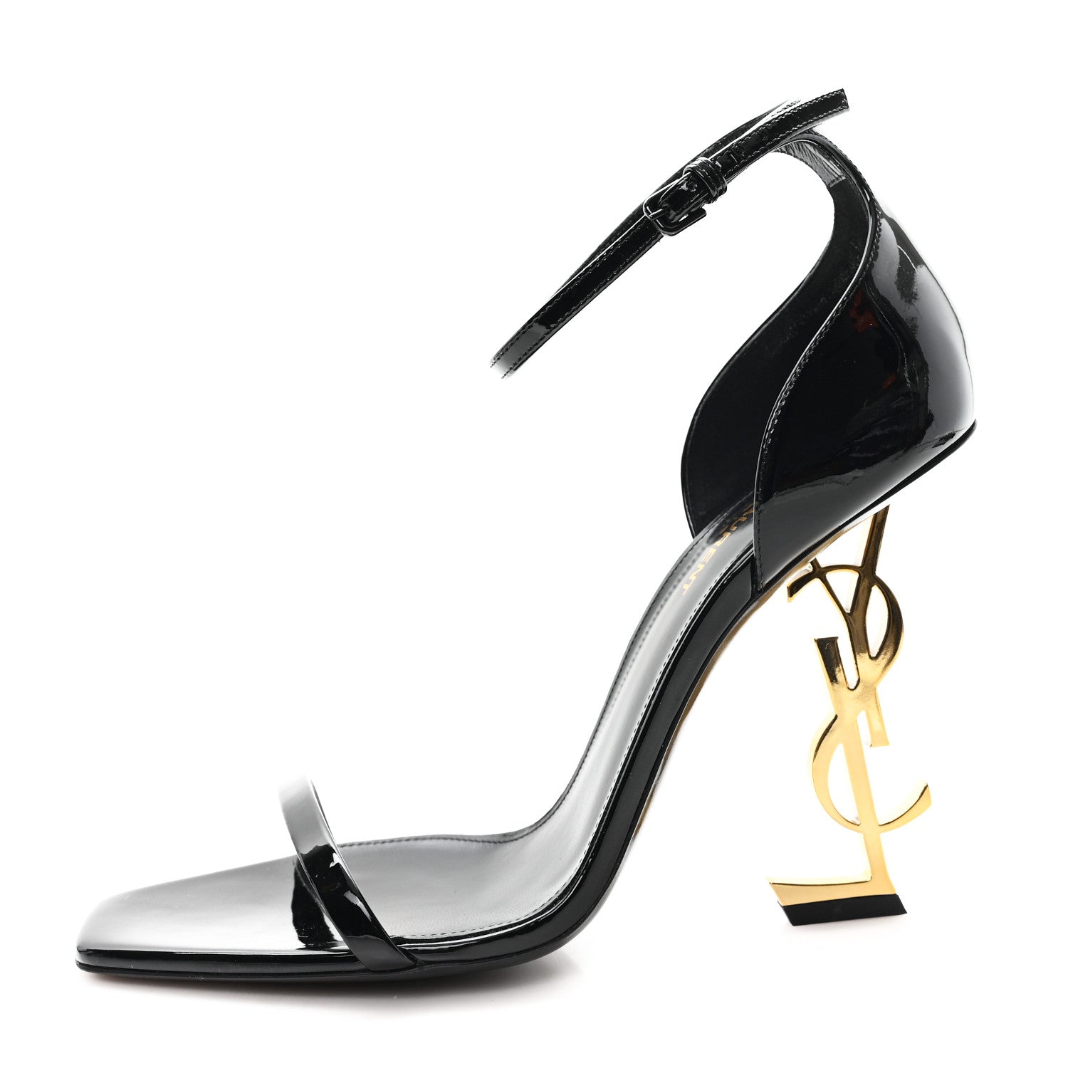 Saint Laurent Patent Calfskin Opyum 110 Sandals 40.5 Black Gold 1 of 10