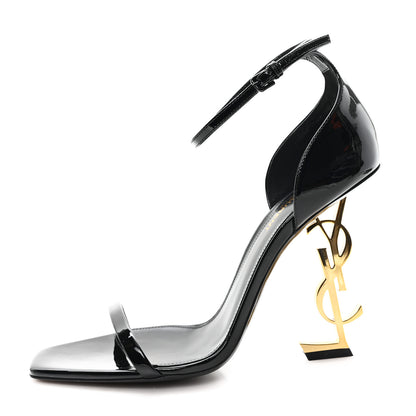Saint Laurent Patent Calfskin Opyum 110 Sandals 40.5 Black Gold 1 of 10