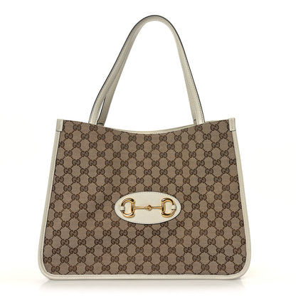Gucci Monogram New Sakai Calfskin Lux Horsebit 1955 Tote Beige Ebony Mystic White 1 of 9