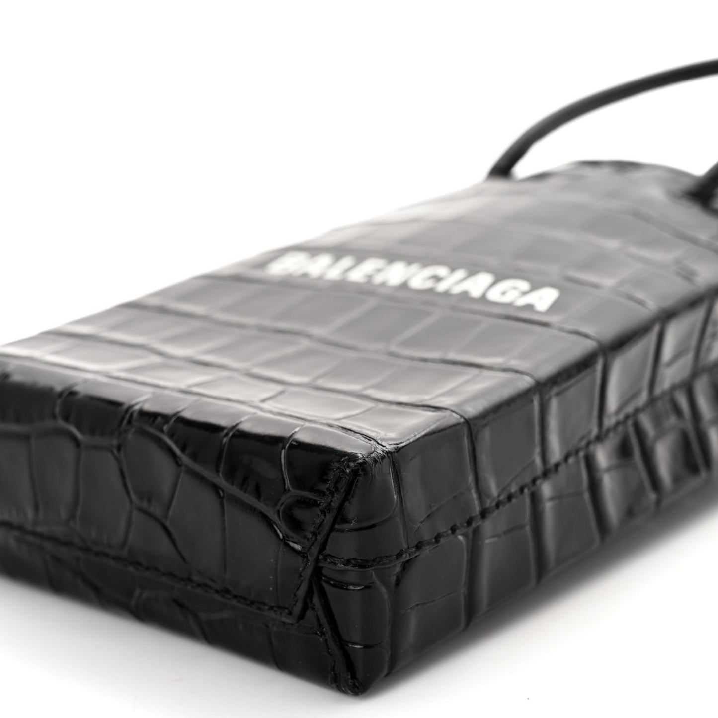 Calfskin Crocodile Embossed Logo Shopping Phone Holder Bag Black