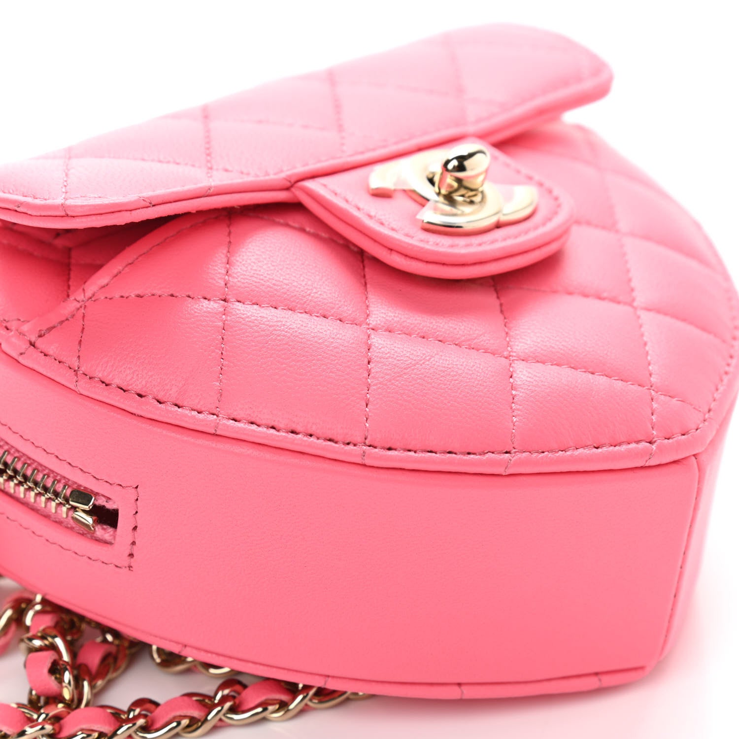 Chanel Lambskin Quilted CC In Love Heart Clutch With Chain Pink 10 of 10