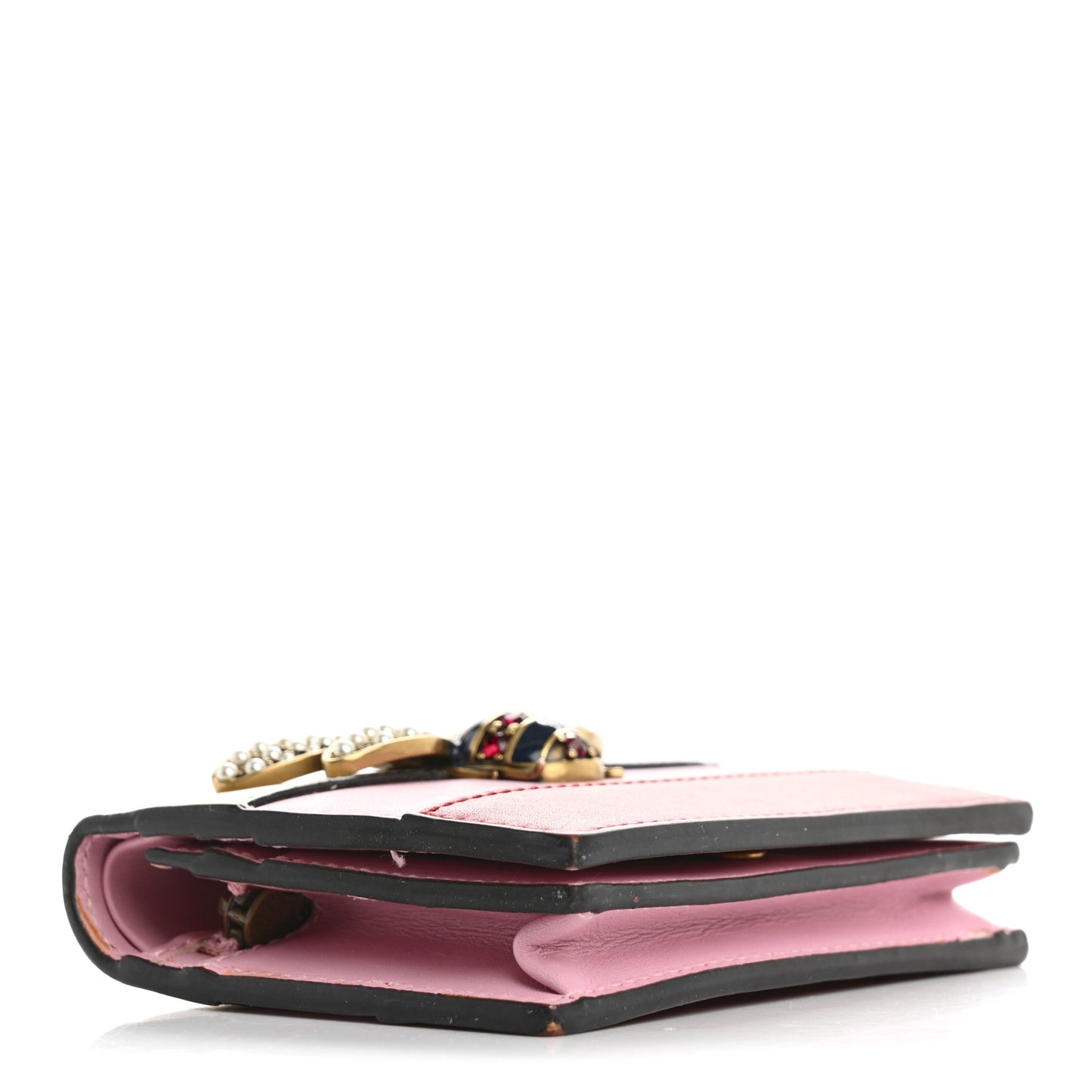 Calfskin Queen Margaret Card Case Wallet Sugar Pink Hibiscus Red Mystic White