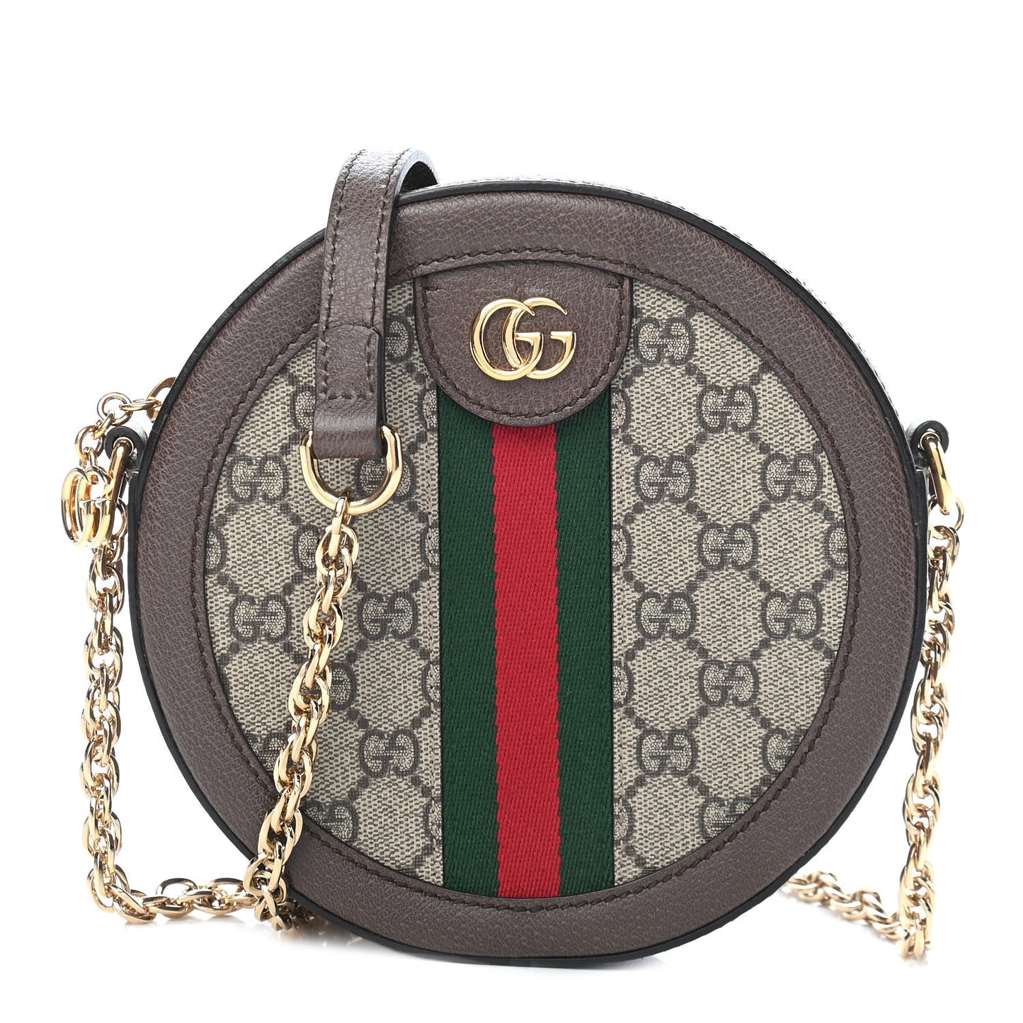 GG Supreme Monogram Web Mini Ophidia Round Shoulder Bag Brown