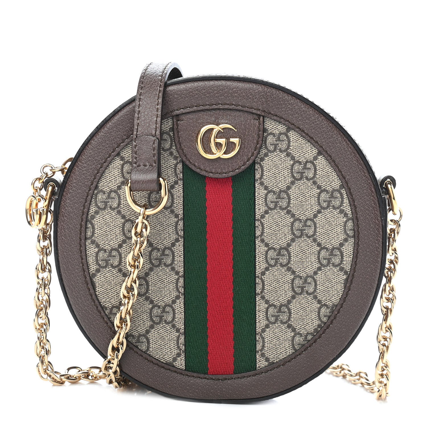 Gucci GG Supreme Monogram Web Mini Ophidia Round Shoulder Bag Brown 1 of 9