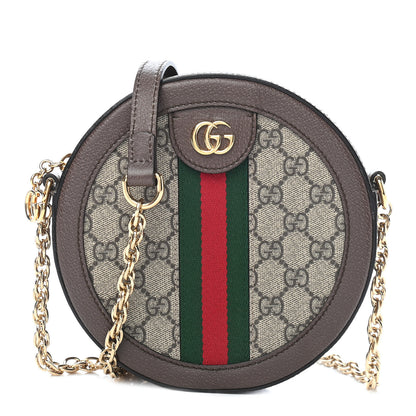 Gucci GG Supreme Monogram Web Mini Ophidia Round Shoulder Bag Brown 1 of 9