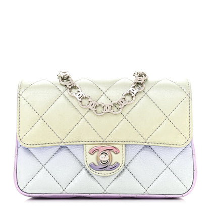 Chanel Gradient Metallic Calfskin Quilted Clutch Silver Blue Yellow Purple 1 of 11